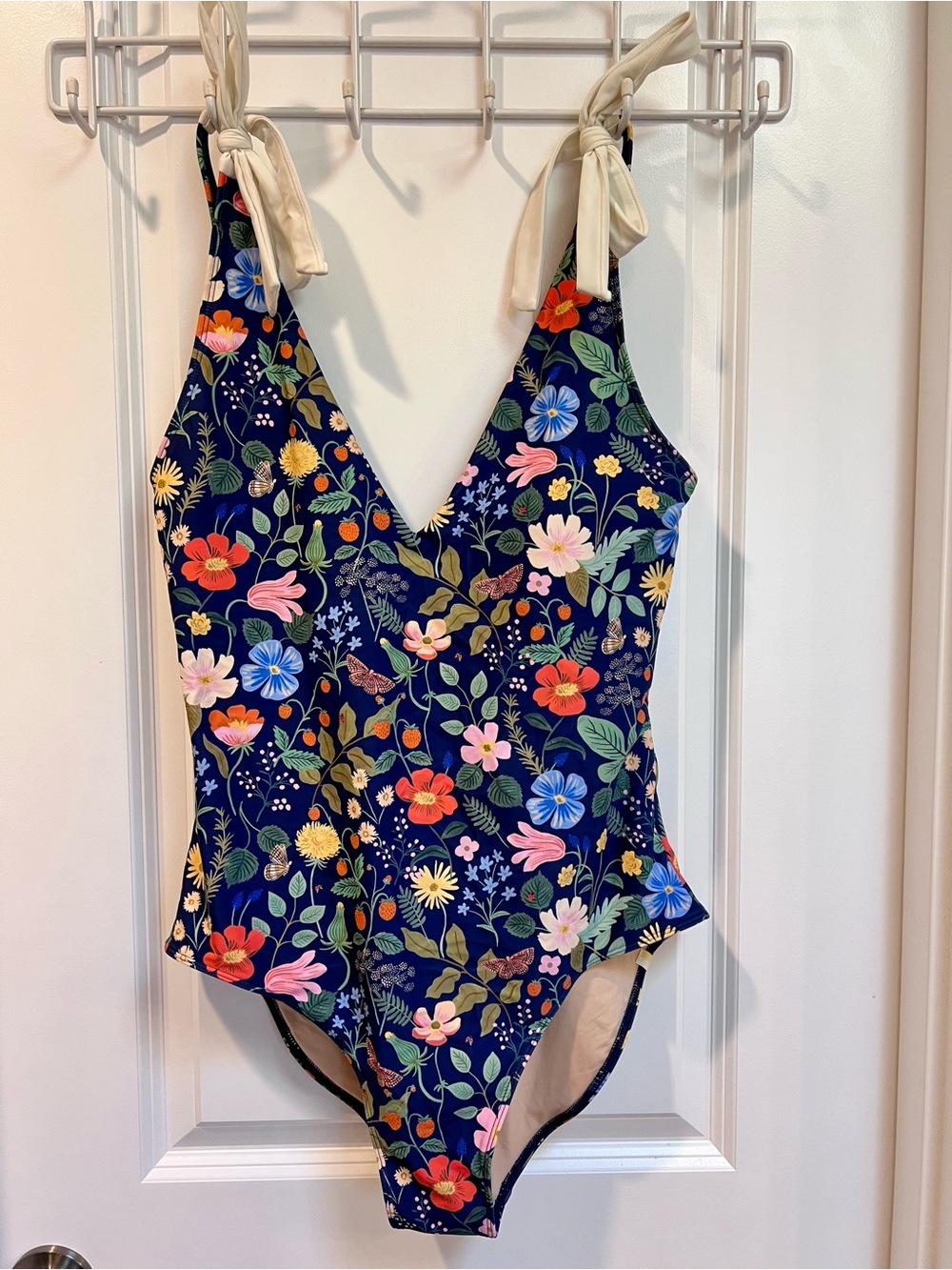 Rifle Paper Co x Summersault Navy Floral One-Piece Swimsuit w/ Tie Straps Sz 12 - Picture 4 of 12